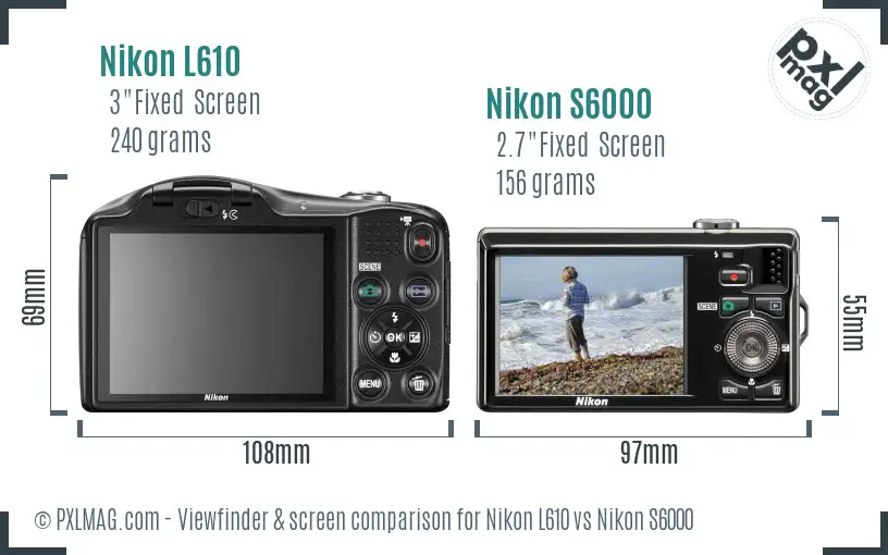 Nikon L610 vs Nikon S6000 Screen and Viewfinder comparison