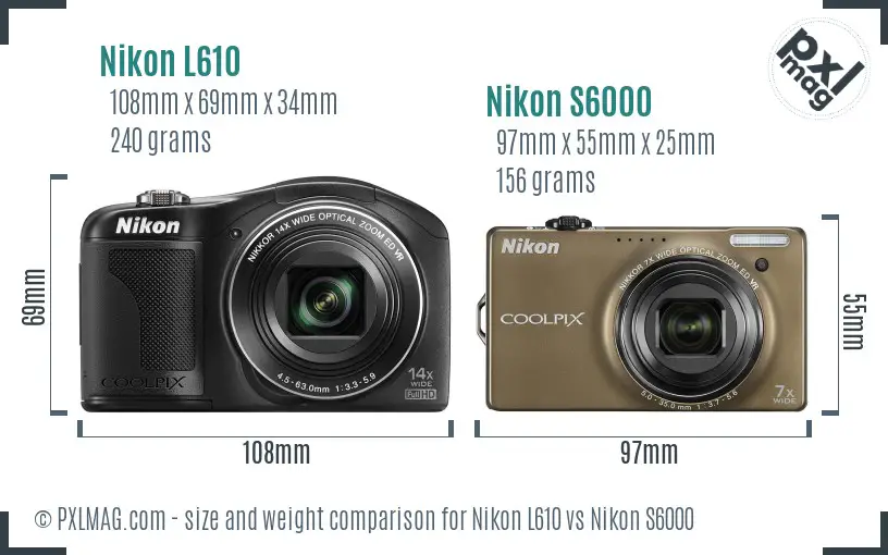 Nikon L610 vs Nikon S6000 size comparison