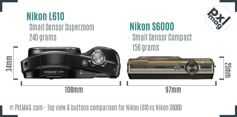 Nikon L610 vs Nikon S6000 top view buttons comparison