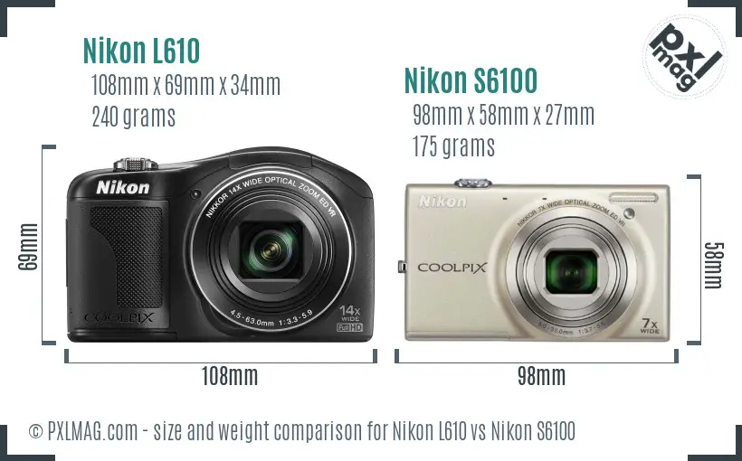 Nikon L610 vs Nikon S6100 size comparison
