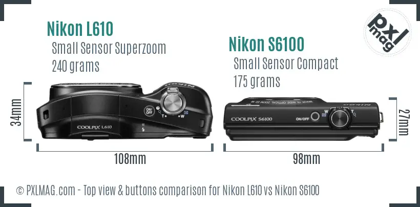 Nikon L610 vs Nikon S6100 top view buttons comparison