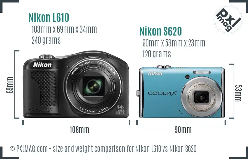 Nikon L610 vs Nikon S620 size comparison