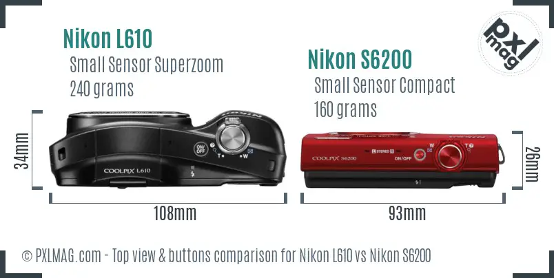 Nikon L610 vs Nikon S6200 top view buttons comparison