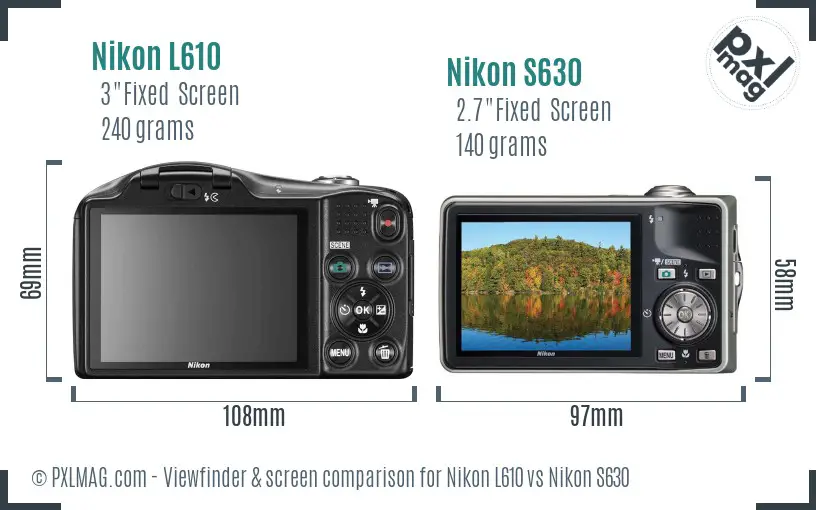 Nikon L610 vs Nikon S630 Screen and Viewfinder comparison Nikon L610 vs Nikon S630 Screen and Viewfinder comparison