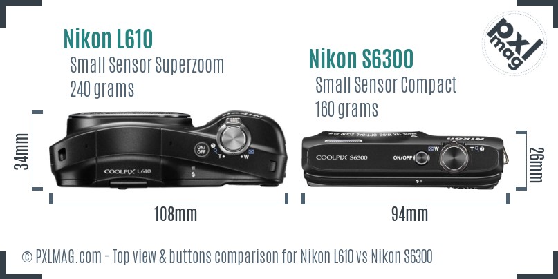 Nikon L610 vs Nikon S6300 top view buttons comparison