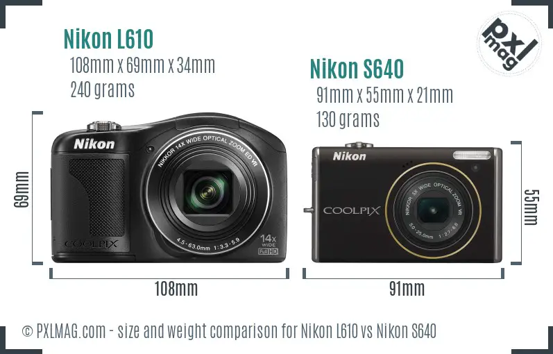 Nikon L610 vs Nikon S640 size comparison
