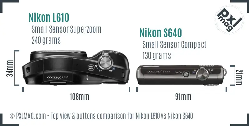 Nikon L610 vs Nikon S640 top view buttons comparison