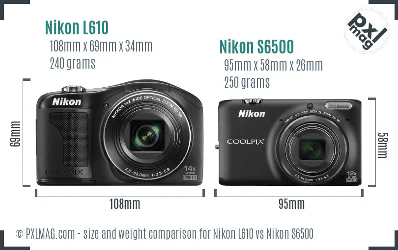 Nikon L610 vs Nikon S6500 size comparison