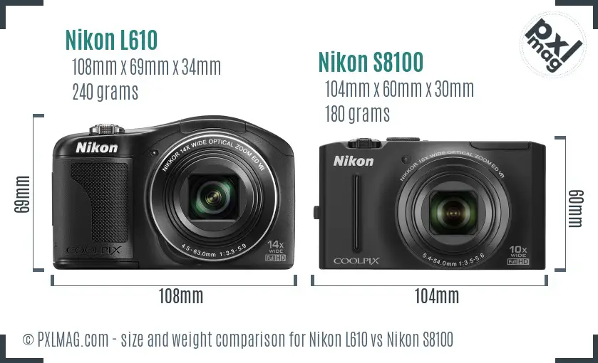 Nikon L610 vs Nikon S8100 size comparison Nikon L610 vs Nikon S8100 size comparison