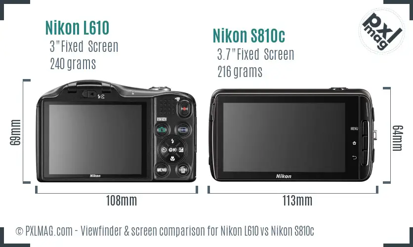 Nikon L610 vs Nikon S810c Screen and Viewfinder comparison
