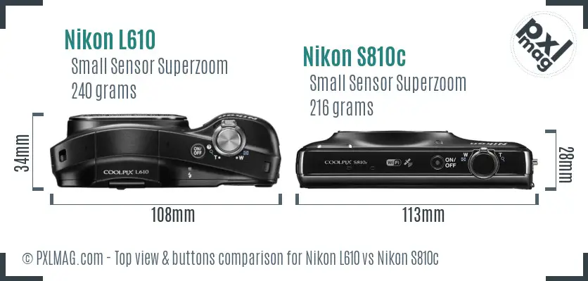 Nikon L610 vs Nikon S810c top view buttons comparison