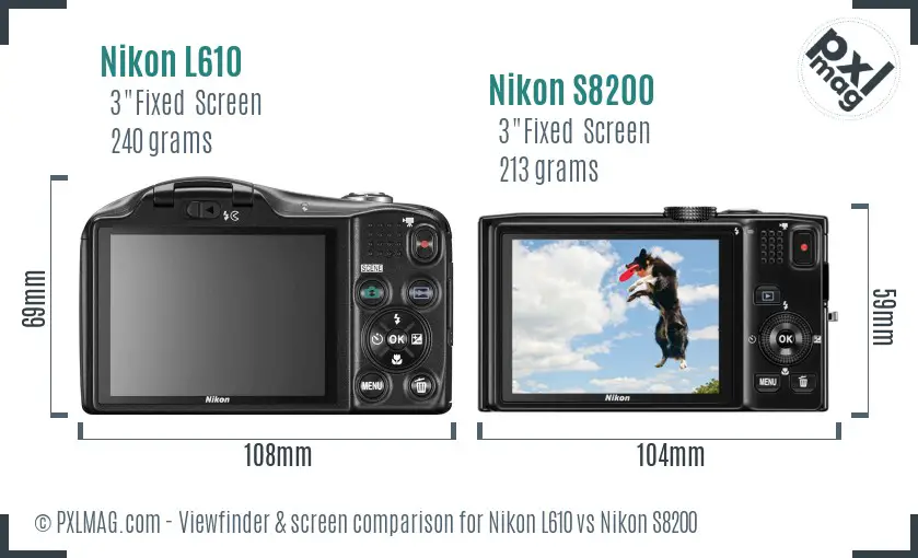 Nikon L610 vs Nikon S8200 Screen and Viewfinder comparison