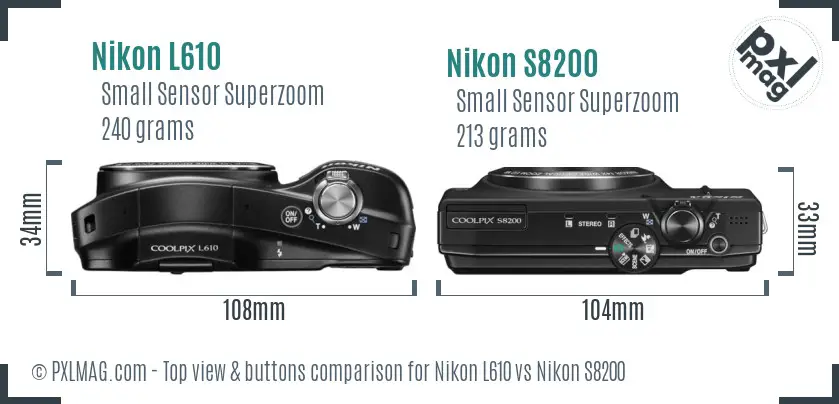 Nikon L610 vs Nikon S8200 top view buttons comparison