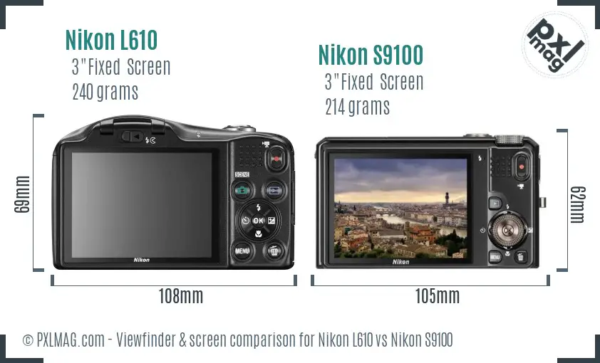 Nikon L610 vs Nikon S9100 Screen and Viewfinder comparison