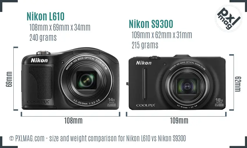 Nikon L610 vs Nikon S9300 size comparison Nikon L610 vs Nikon S9300 size comparison