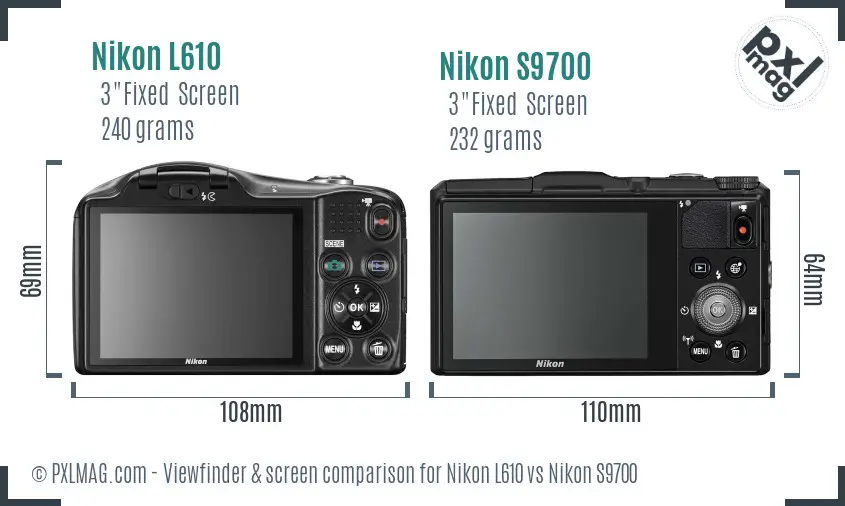 Nikon L610 vs Nikon S9700 Screen and Viewfinder comparison
