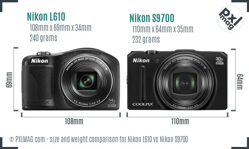 Nikon L610 vs Nikon S9700 size comparison