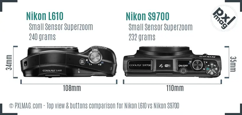 Nikon L610 vs Nikon S9700 top view buttons comparison