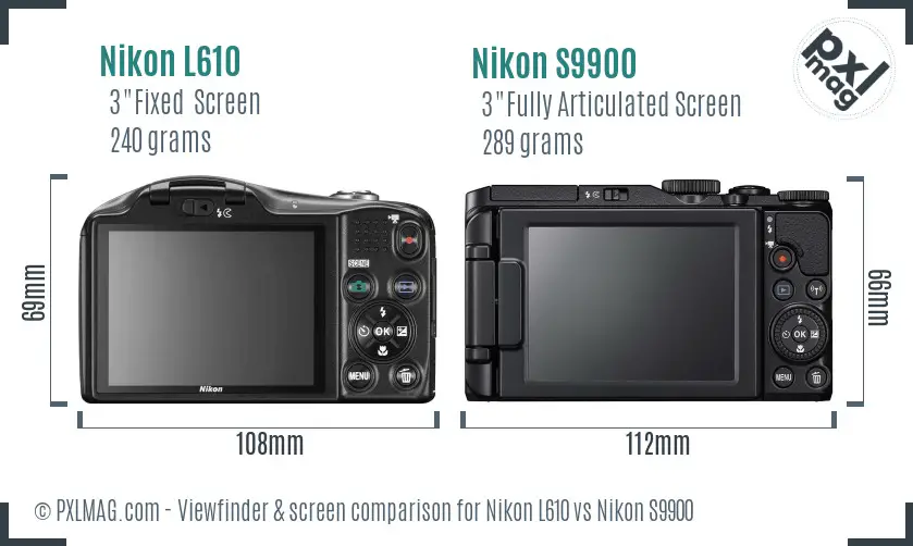 Nikon L610 vs Nikon S9900 Screen and Viewfinder comparison Nikon L610 vs Nikon S9900 Screen and Viewfinder comparison