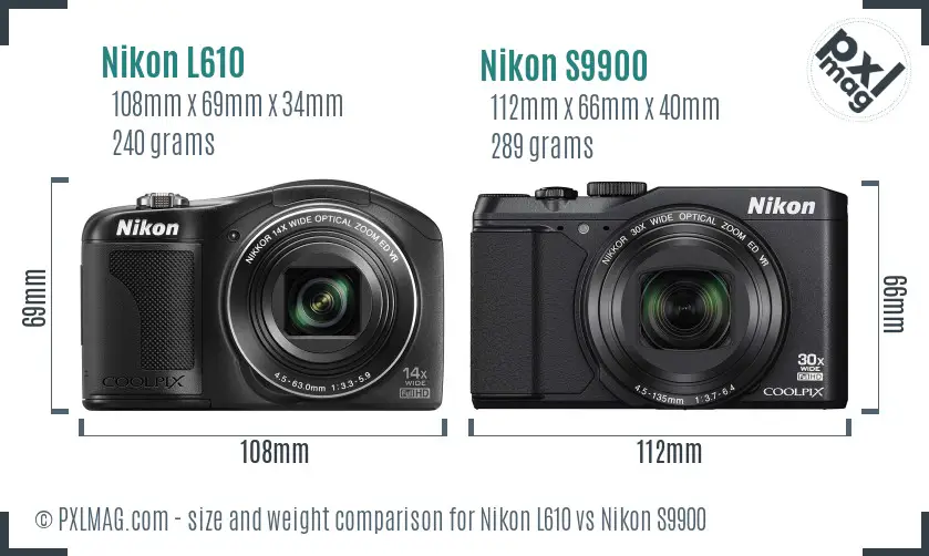 Nikon L610 vs Nikon S9900 size comparison Nikon L610 vs Nikon S9900 size comparison