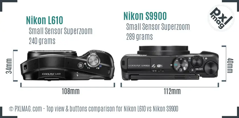Nikon L610 vs Nikon S9900 top view buttons comparison Nikon L610 vs Nikon S9900 top view buttons comparison