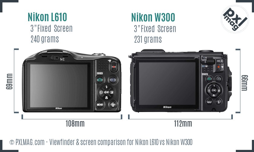 Nikon L610 vs Nikon W300 Screen and Viewfinder comparison