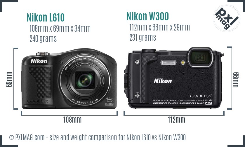 Nikon L610 vs Nikon W300 size comparison Nikon L610 vs Nikon W300 size comparison