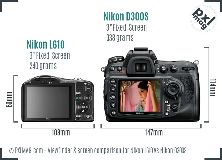 Nikon L610 vs Nikon D300S Screen and Viewfinder comparison
