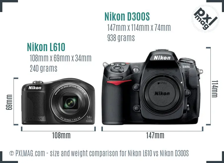 Nikon L610 vs Nikon D300S size comparison