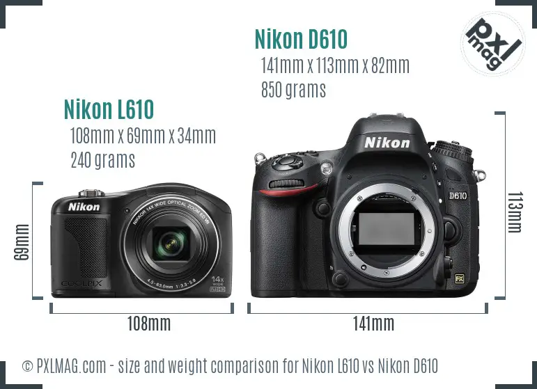 Nikon L610 vs Nikon D610 size comparison