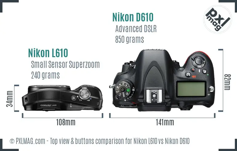 Nikon L610 vs Nikon D610 top view buttons comparison