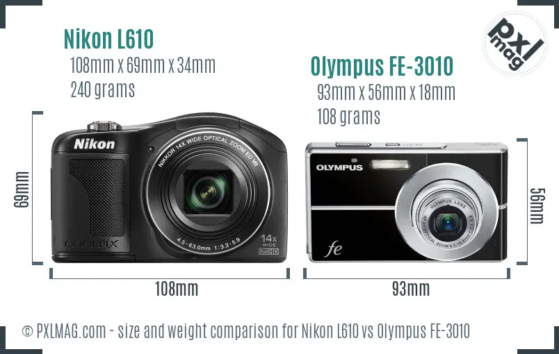 Nikon L610 vs Olympus FE-3010 size comparison