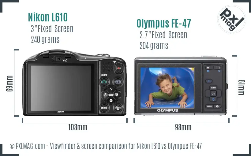 Nikon L610 vs Olympus FE-47 Screen and Viewfinder comparison