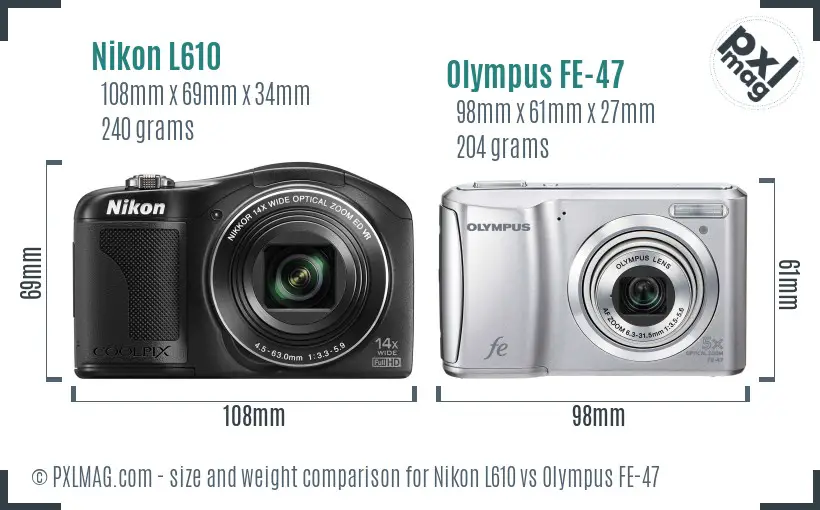 Nikon L610 vs Olympus FE-47 size comparison