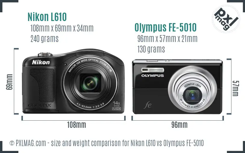 Nikon L610 vs Olympus FE-5010 size comparison Nikon L610 vs Olympus FE-5010 size comparison