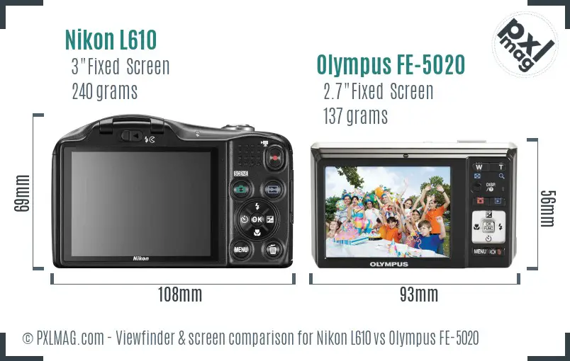 Nikon L610 vs Olympus FE-5020 Screen and Viewfinder comparison