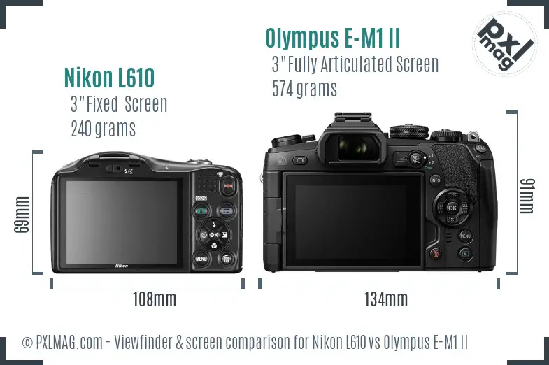 Nikon L610 vs Olympus E-M1 II Screen and Viewfinder comparison