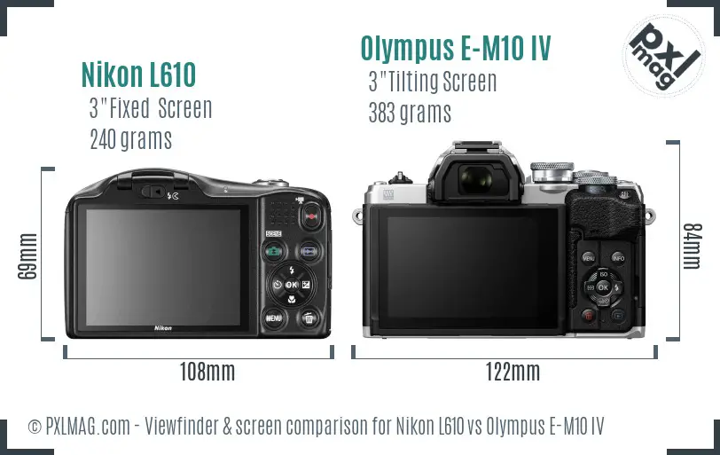Nikon L610 vs Olympus E-M10 IV Screen and Viewfinder comparison