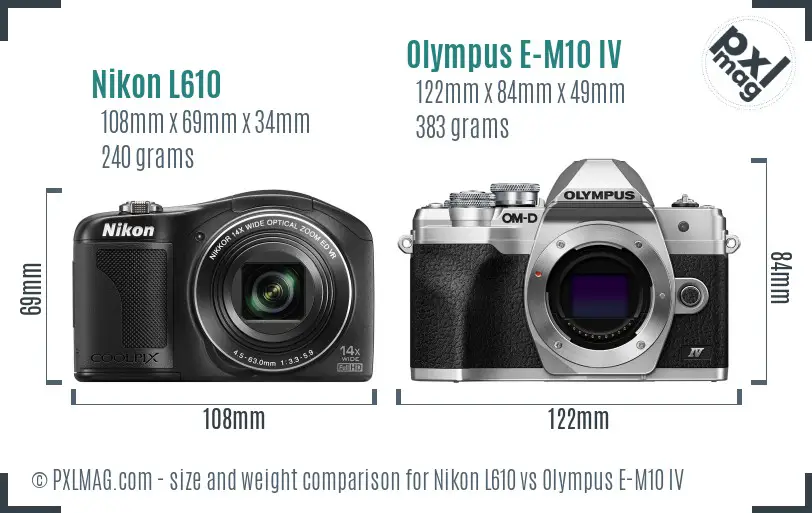 Nikon L610 vs Olympus E-M10 IV size comparison