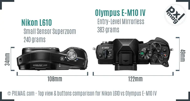 Nikon L610 vs Olympus E-M10 IV top view buttons comparison