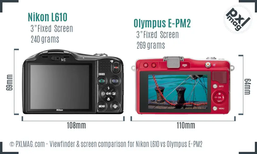 Nikon L610 vs Olympus E-PM2 Screen and Viewfinder comparison