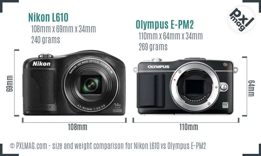 Nikon L610 vs Olympus E-PM2 size comparison