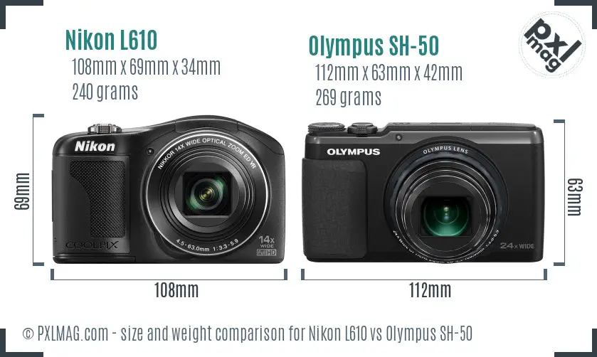 Nikon L610 vs Olympus SH-50 size comparison