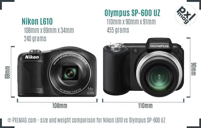 Nikon L610 vs Olympus SP-600 UZ size comparison