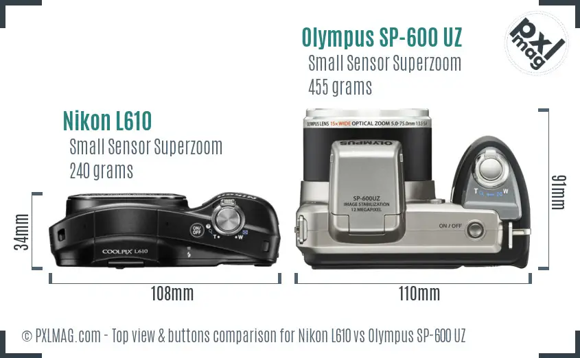 Nikon L610 vs Olympus SP-600 UZ top view buttons comparison