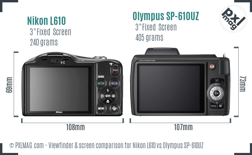 Nikon L610 vs Olympus SP-610UZ Screen and Viewfinder comparison