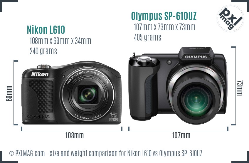Nikon L610 vs Olympus SP-610UZ size comparison
