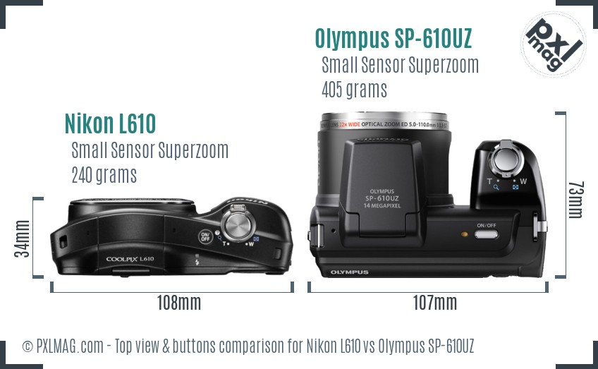 Nikon L610 vs Olympus SP-610UZ top view buttons comparison