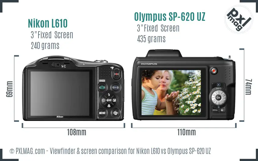 Nikon L610 vs Olympus SP-620 UZ Screen and Viewfinder comparison