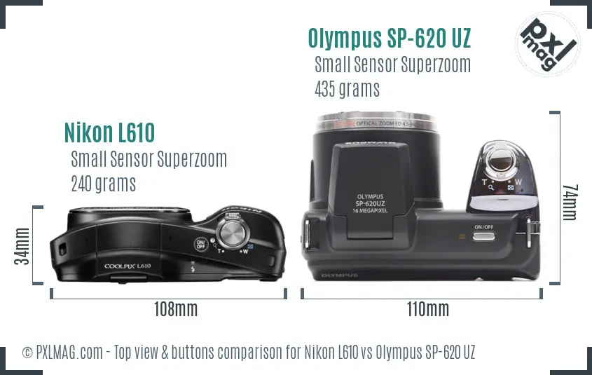 Nikon L610 vs Olympus SP-620 UZ top view buttons comparison